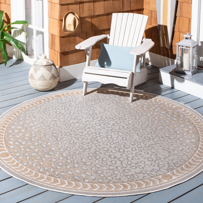 SAFAVIEH Courtyard Sanyi Indoor/ Outdoor Waterproof Patio Backyard Rug - 4' Round - Beige/Gold