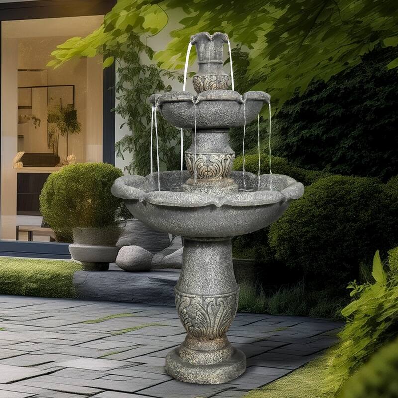 48.4-Inch 2Tier Outdoor Water Fountain with Submersible Pump for Patio
