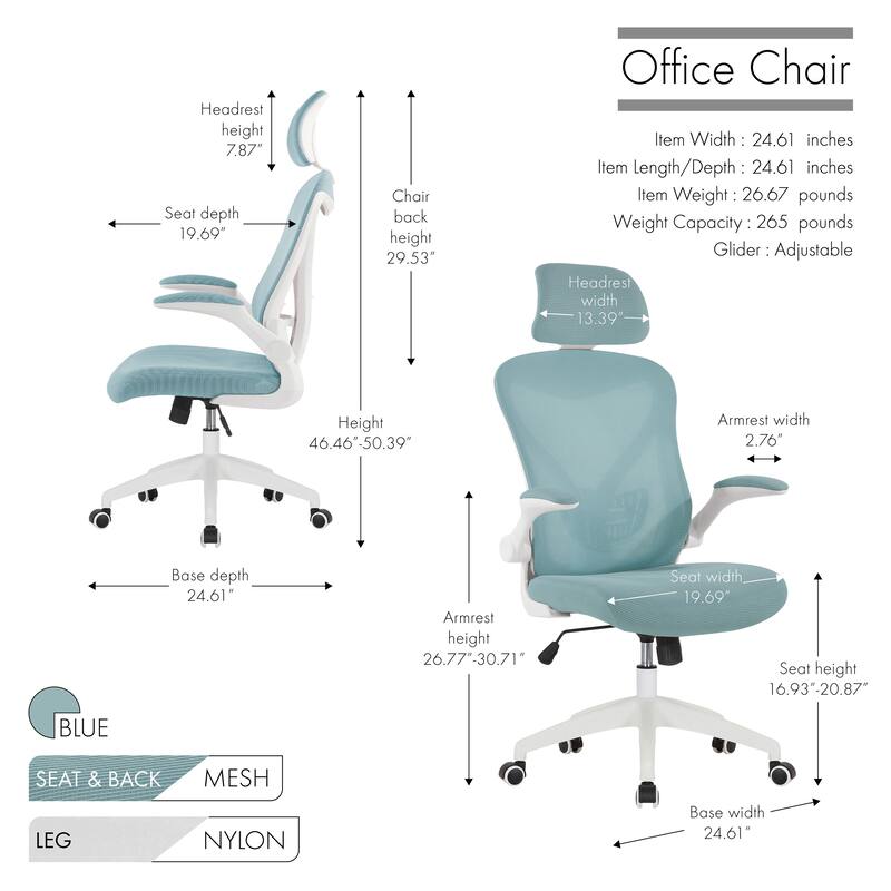 Porthos Home Raif Office Chair, Mesh Back, Central Tilt, Flip-up Armrests