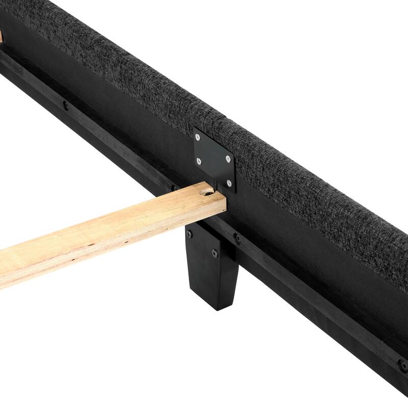 Charcoal Grey Upholstered King Size Platform Bed with Padded Headboard