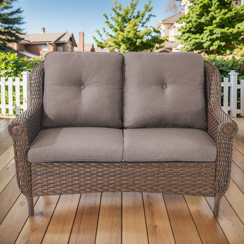Gymojoy Premium Outdoor Wicker Loveseat Sofa with Cushions - 1-Piece - Grey