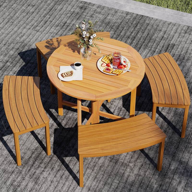 Costway 36" Outdoor Folding Round Dining Table with Slatted Tabletop - Teak - See Details
