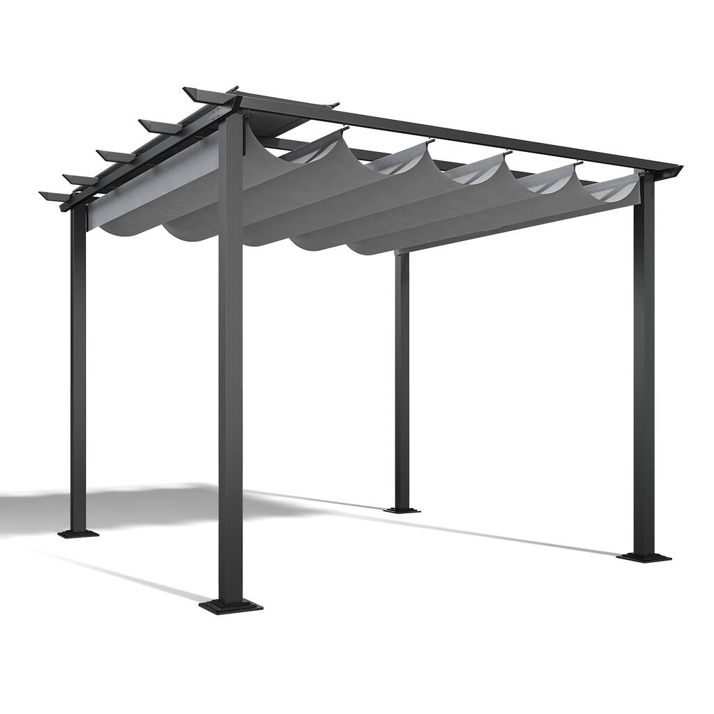 10 ft. x 10 ft. Aluminum Outdoor Pergola with Retractable Shade Canopy