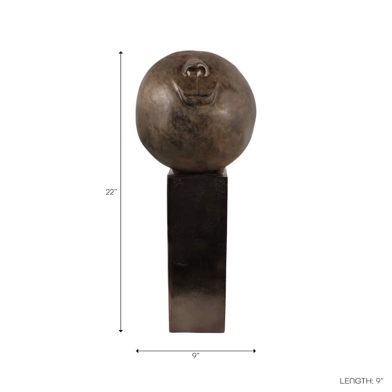 Decorative Smiley Head on Pedestal Sculpture