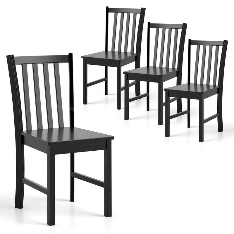 Costway Rustic Dining Chairs Set of 4 with Slat Tilt Backrest, Wide - See Details - Black