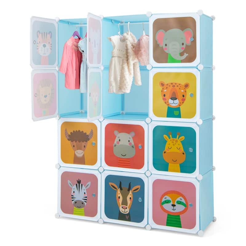 Costway 12-Cube Kids Wardrobe Baby Dresser Bedroom Armoire Clothes