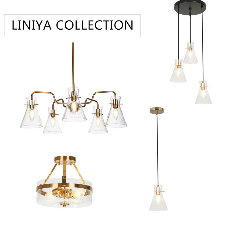 Liniya Modern Farmhouse 3-light Cluster Kitchen Island Pendant Black Gold Elegant Abstract Seeded Glass Ceiling Lights DIY