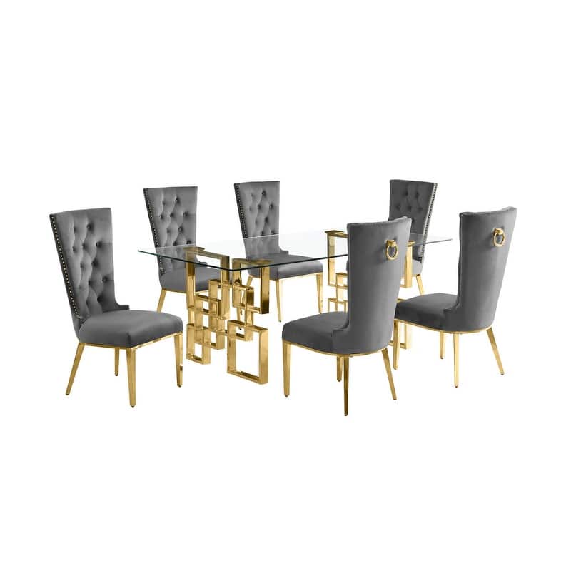 Best Quality Furniture D221/2-SC330-7 Dining Set with 12mm Tempered Glass