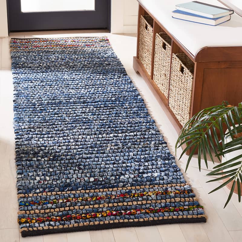 SAFAVIEH Handmade Cape Cod Korina Boho Coastal Rug - 2'3" x 8' Runner - Natural/Blue