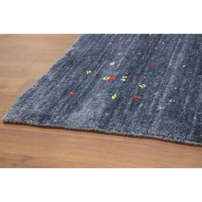 Hand Knotted Oriental Viscose Silk Carpet Tribal Animal Pictorial Navy Blue & Blues Gabbeh Area Rug - 10' 5'' X 7' 10''