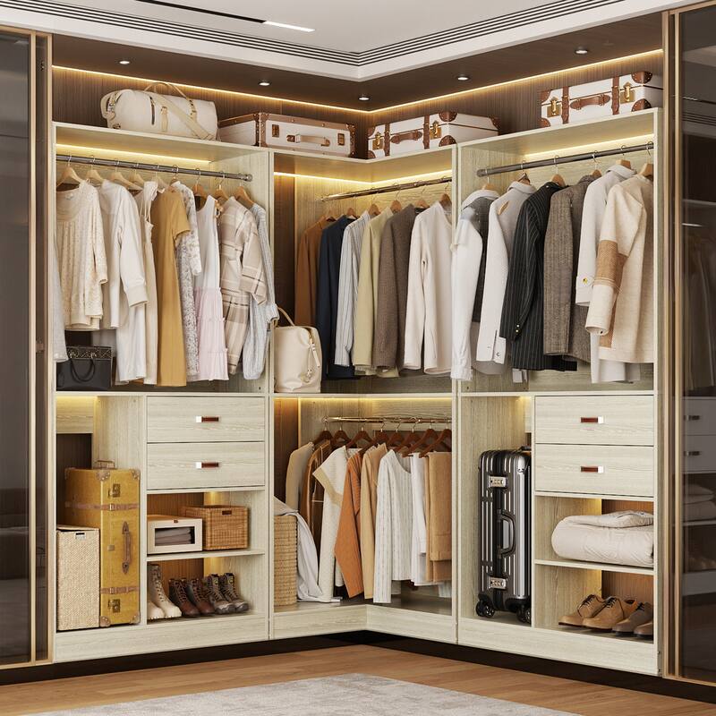 40'' Large Closet System with Shelves and 2 Drawers, Freestanding Closet Organizer with Hanging Rods