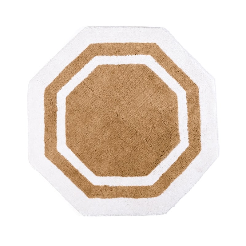 Sherry Kline 32" Hexagon Round Bathmat Framed in Two Tone Colorway - White/Taupe Center