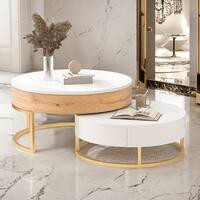Multi-Functional Round Lift-Top Coffee Table with Nesting Stools - Bed ...