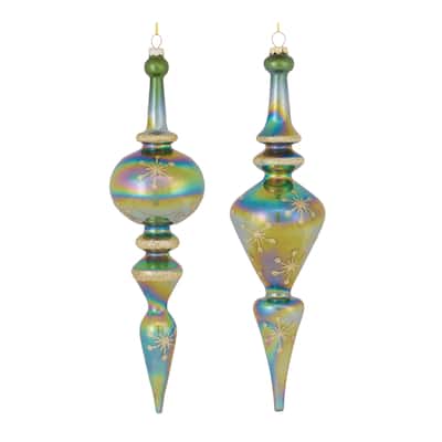 6ct Iridescent Glass Finial Christmas Drop Ornaments 12.5"