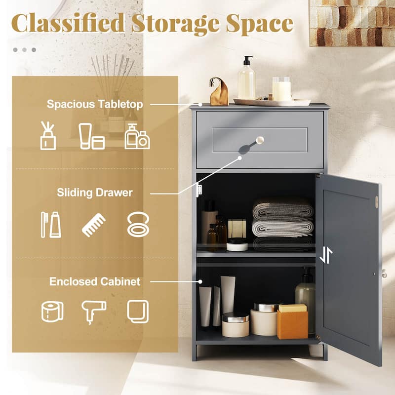 Costway White Floor Storage Cabinet Bathroom Organizer Cupboard Drawer