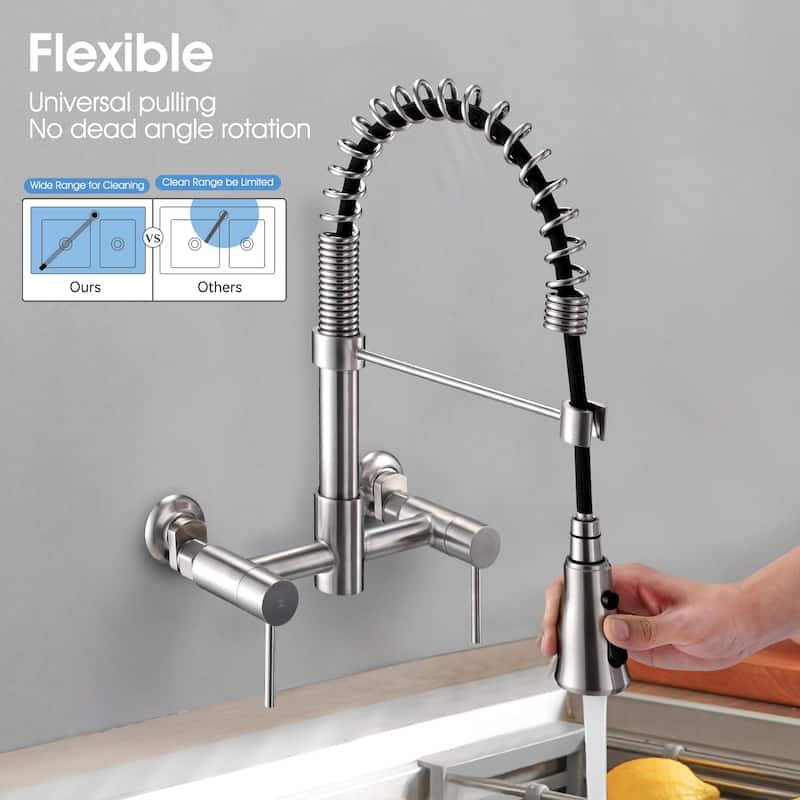 Dornberg Wall Mounted Pull Down Bridge Kitchen Faucet