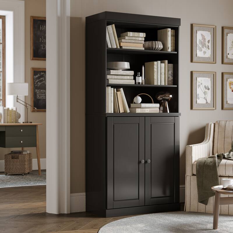 Palace Imports Solid Wood 6-Shelf Bookcase, Raised Panel Doors, Adjustable Shelves