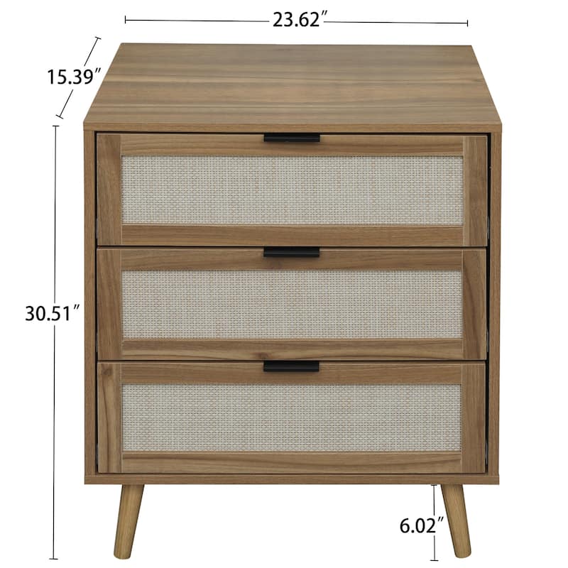Farmhouse Walnut 3-Drawer Cabinet Nightstand Bedside Table