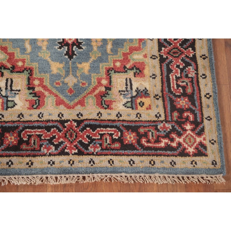 Light Blue Traditional Heriz-Serapi Foyer Rug Hand-Knotted Wool Carpet - 3'1"x 5'0"