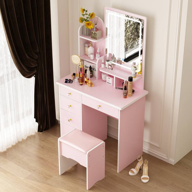31.5" Wide Makeup Vanity With Stool and Touching Light Mirror - 31.5"W