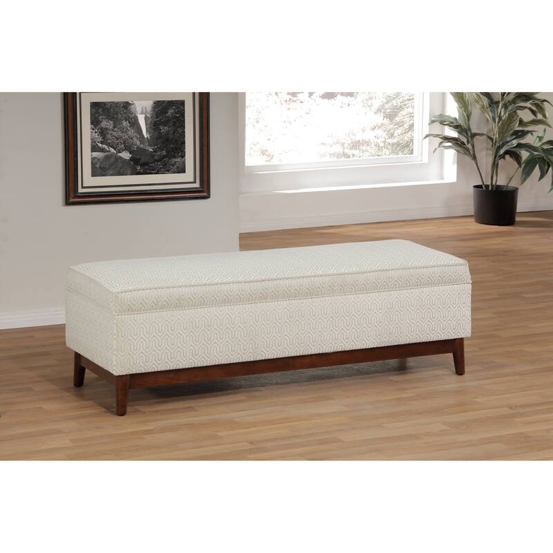 Brooke Transitional Wood Trim Tufted Storage Ottoman - Ivory
