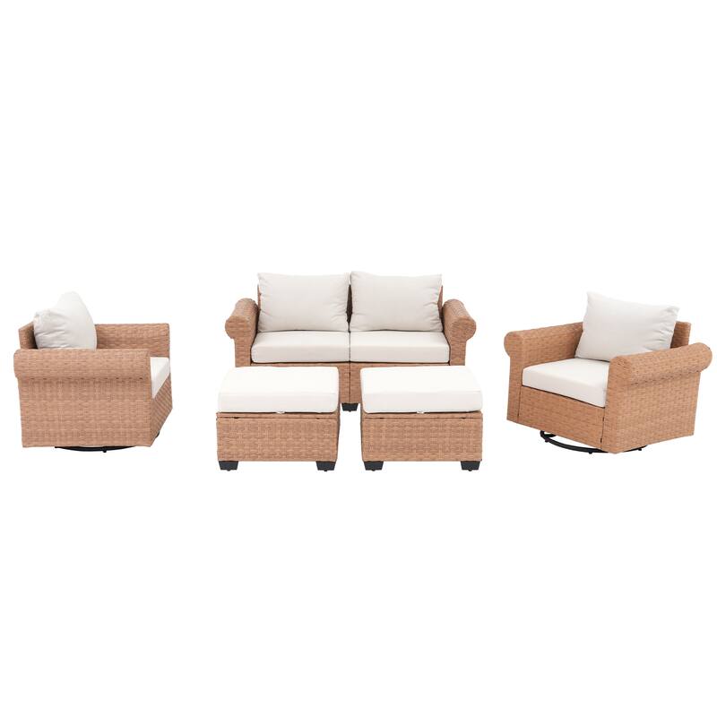 Outdoor 5-Piece Garden Patio Sofa Set with Swivel Chair
