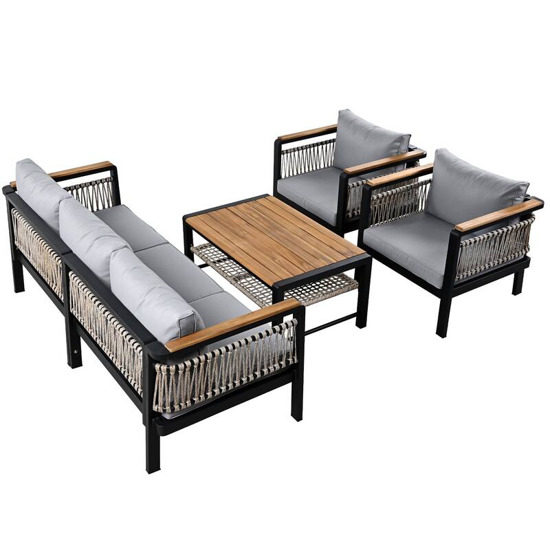 4-Piece Outdoor Conversation Sofa Set with Acacia Wood Coffee Table by Leisure Zone