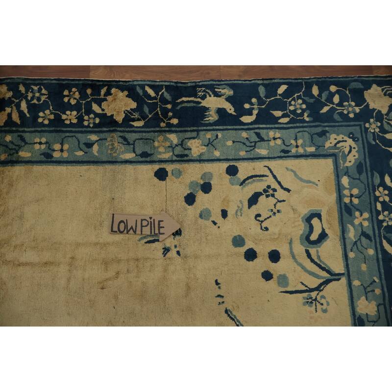 Hand Knotted Oriental 100% Wool Carpet Traditional Floral Yellow & Gold Art Deco Area Rug - 9' 5'' X 7' 5''