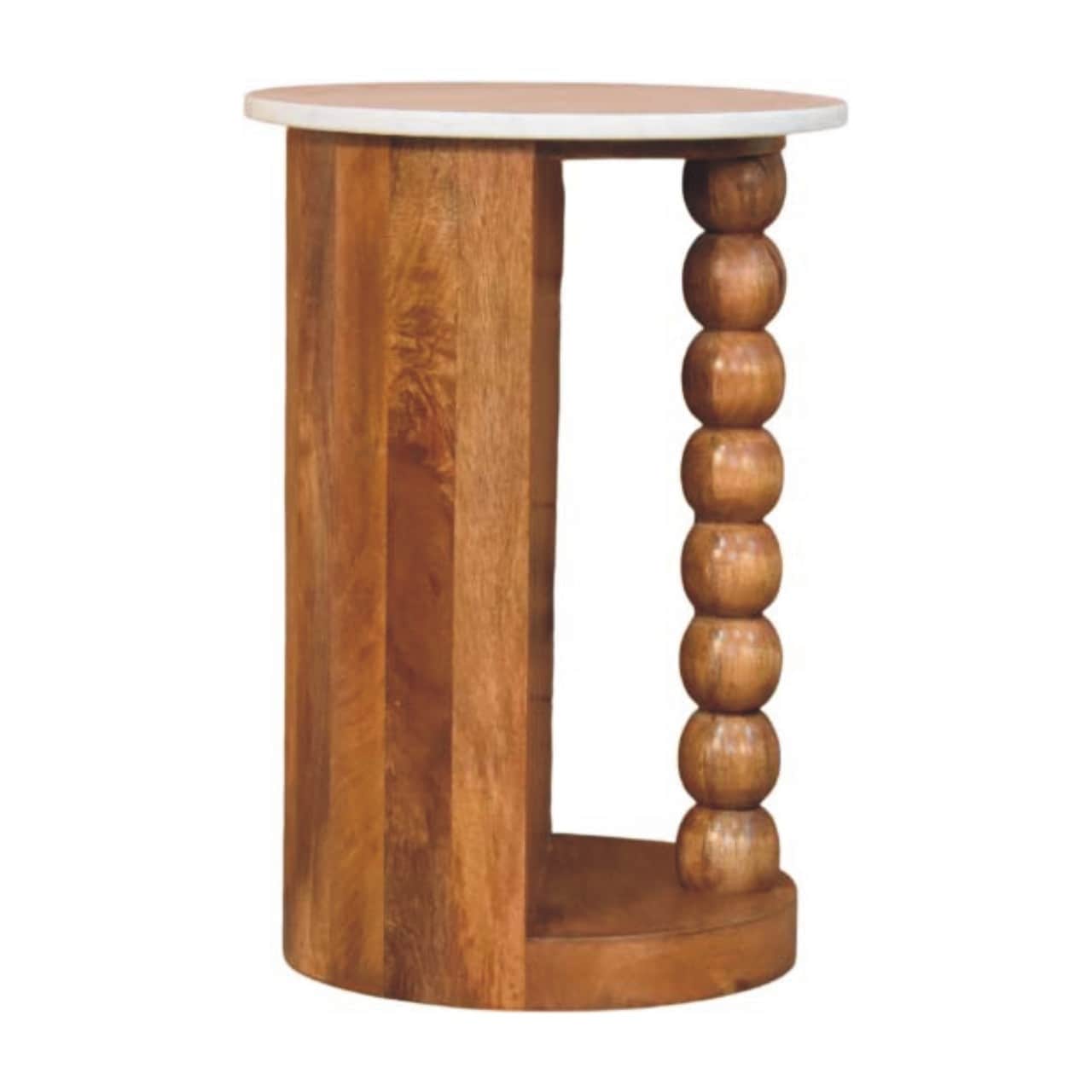 Artisan Furniture Solid Wood Marble-Top Spindle Side Table , Brown