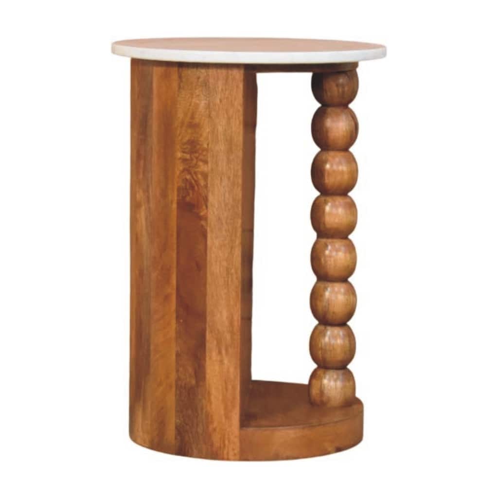 Artisan Furniture Solid Wood Marble-Top Spindle Side Table , Brown