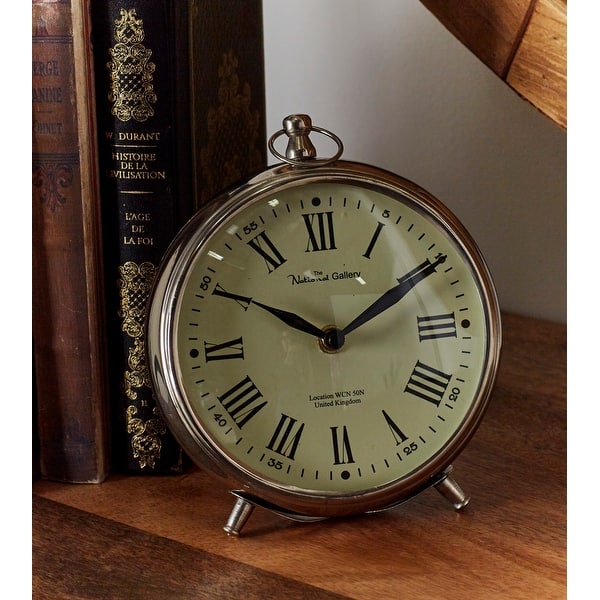 slide 2 of 14, Silver Stainless Steel Traditional Clock 6 x 2 x 7