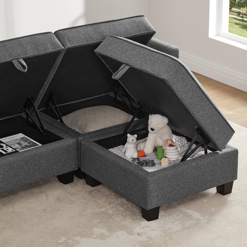 Billy 86" Modular 4-Piece Storage Sectional Sofa