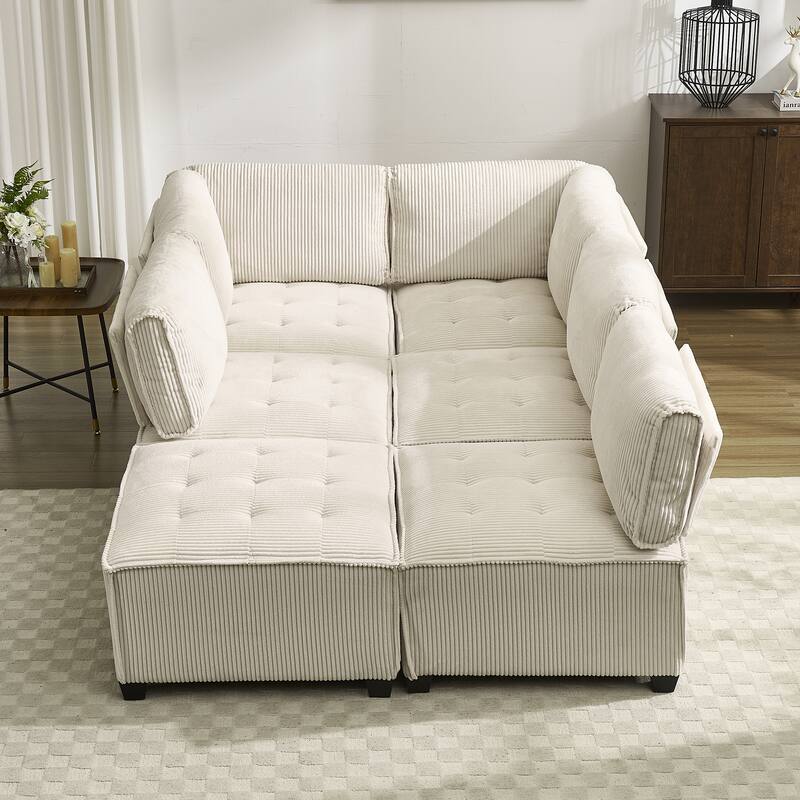 U-Shaped Modular Sectional Sofa, Oversized Corduroy Cloud Couch with Reversible Chaise, Comfy Convertible 6-Seat Corner Couch