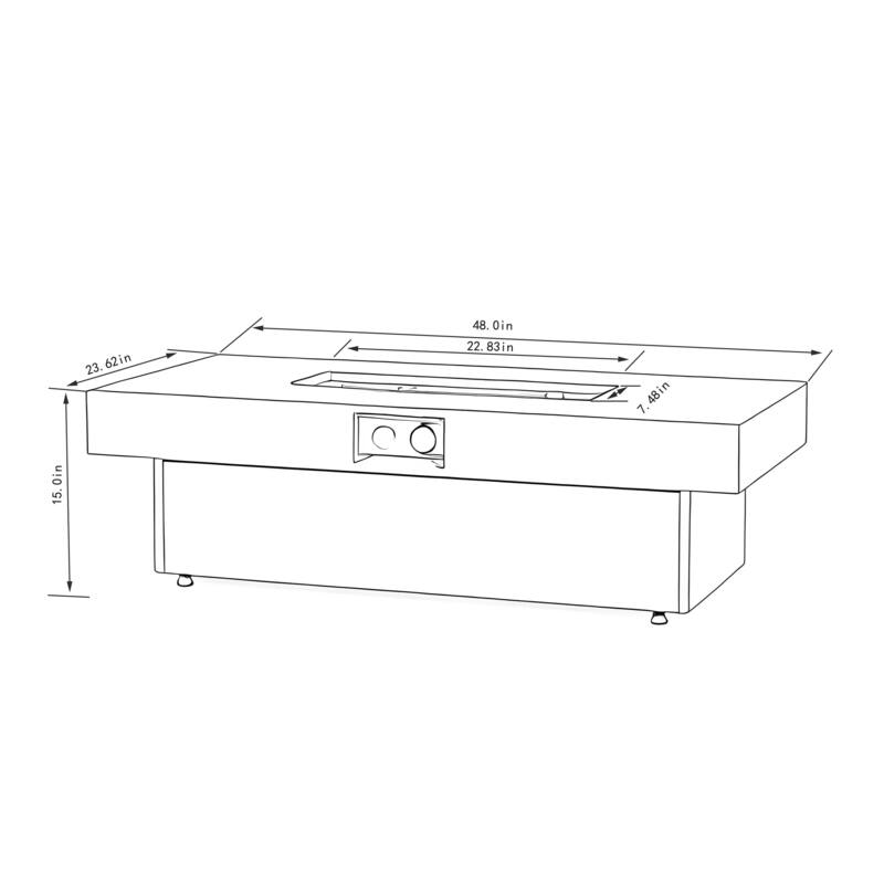 Rossetta 48" Outdoor Adjustable Height Rectangle Fire Pit Table with Concrete Texture