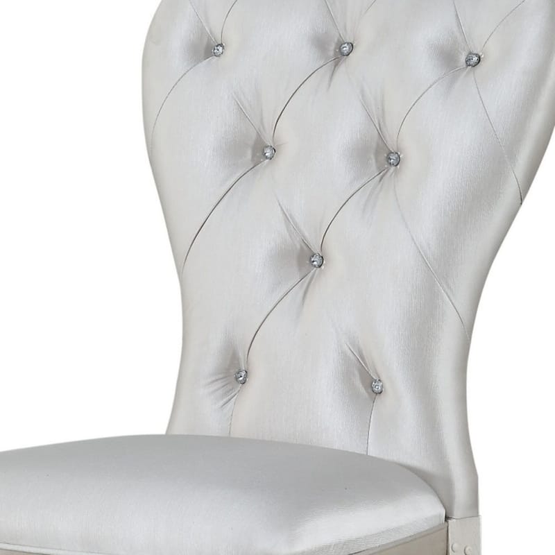 Set of 2 Upholstered Dining Side Chairs with Cream Fabric Queen Anne Back and Antiqued White Wood Frame - 42”H x 25”W x 22”D