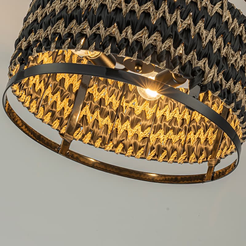 Amara 3-Light Wicker Drum Pendant, Rustic Boho - Handwoven - 18" Wide