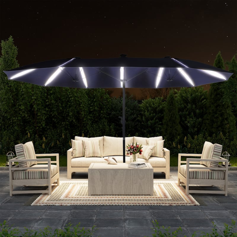 15ft Double-Sided Patio Umbrella with Lights Large Outdoor Umbrella
