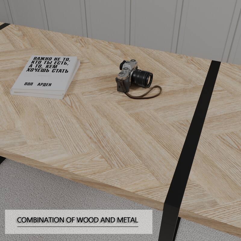 59 " dining table modern industrial rectangular, 1.5" thick engineering wood tabletop and rectangular metal legs