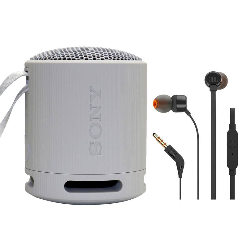 Sony XB100 Portable Waterproof Bluetooth Speaker (Gray) + JBL T110 in Ear Headphones - Grey
