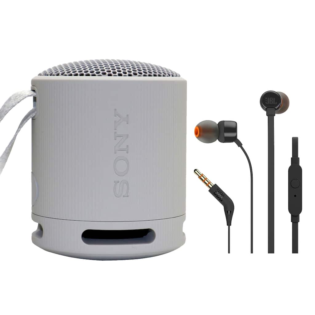 Sony XB100 Portable Waterproof Bluetooth Speaker (Gray) + JBL T110 in Ear Headphones