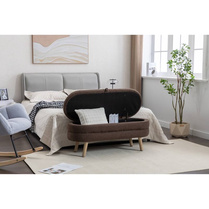 Ottoman Bench Hallway Stool with Adjustable Footspikes, End of Bed Bench Entryway Footrest Seat with Flipping Lid