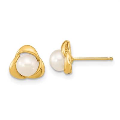 Curata 14k Yellow Gold 5-6mm White Round Freshwater Cultured Pearl Post Earrings 8x8mm
