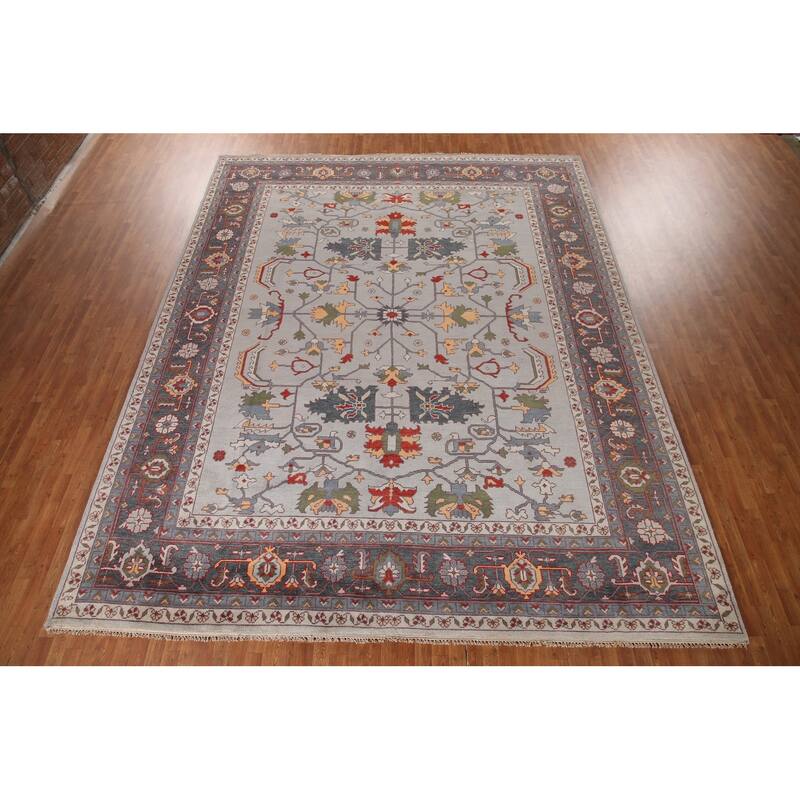 Gray Oushak Large Oriental Rug Hand-Knotted Wool Carpet - 11'10"x 14'10"