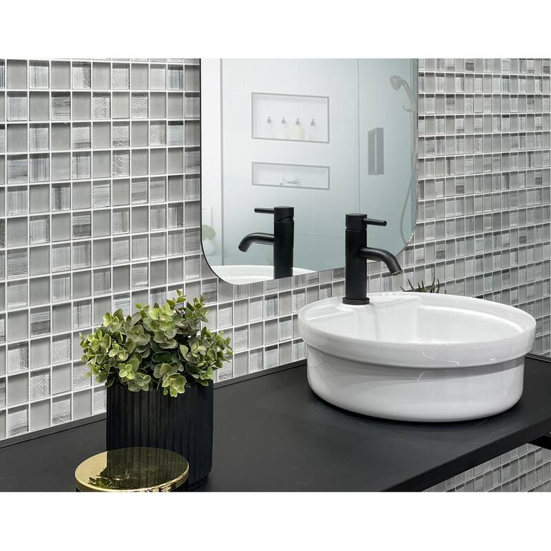 Apollo tile 11" x 11" Nirvana Glossy Matte Could Gray Glass Tile (4.43 sq ft/case) - 5 Pack - Grey