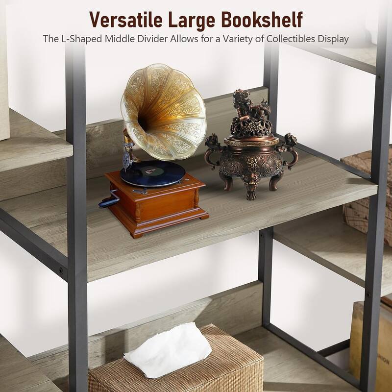 5 Tier Bookshelf Triple Wide Industrial Bookshelves and Bookcases, Large Open Display Shelf