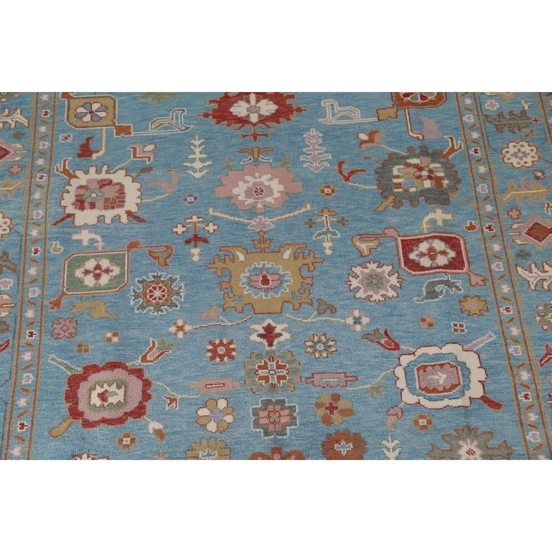 Blue Floral Oushak Area Rug Handmade Wool Carpet - 8'10"x 11'10"