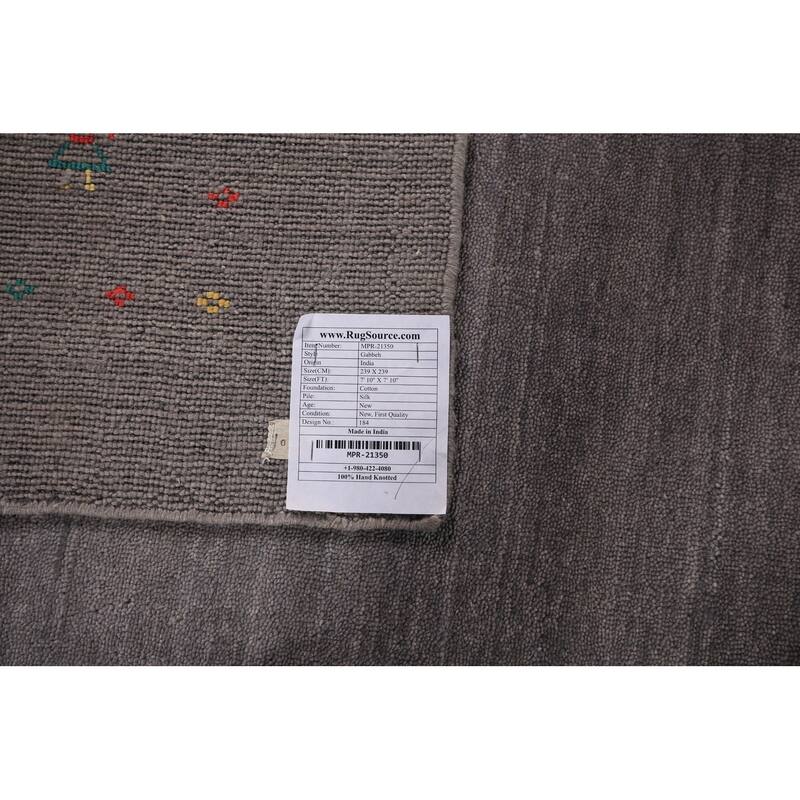 Tribal Gray Gabbeh Indian Square Area Rug Silk Carpet - 7'10" X 7'10"