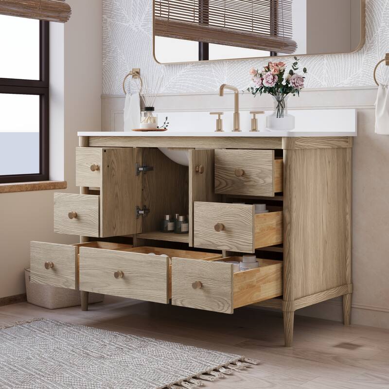 34''H Solid Wood Bathroom Vanity With Carrera White Quartz Top and Sink