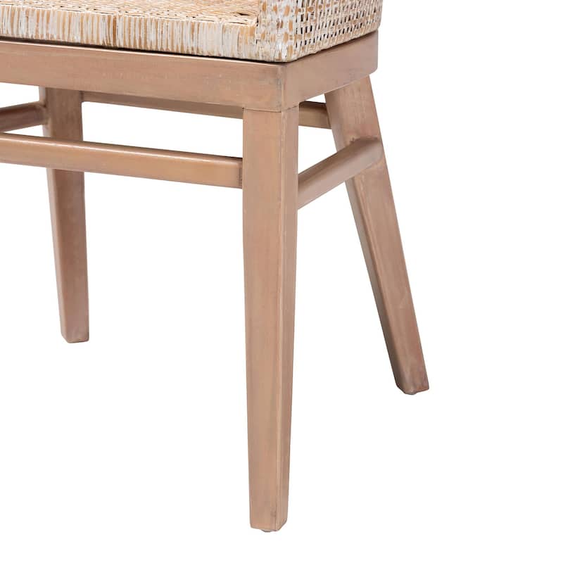 Papua Modern Bohemian Natural Rattan and Acacia Wood Dining Chair