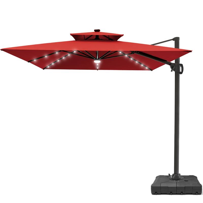 VredHom 9 x 11ft Outdoor Rectangular Dual Top Cantilever Patio Umbrella LED Light